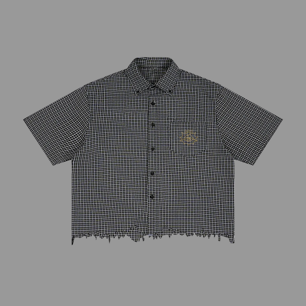 Unisex Distressed Plaid Boxy Shirt