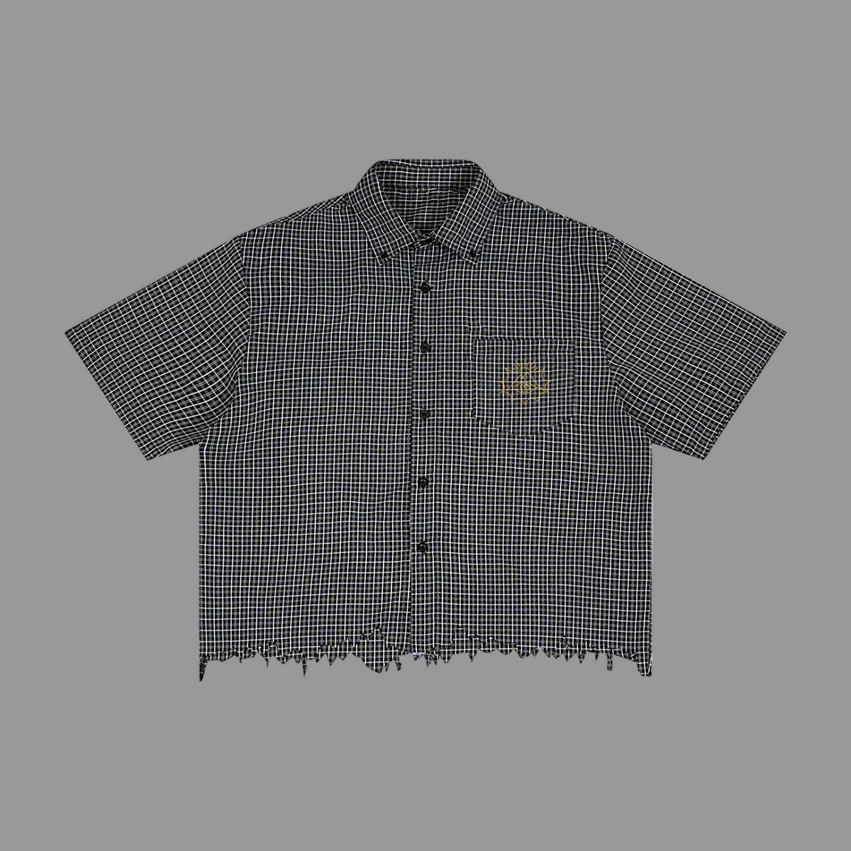 Unisex Distressed Plaid Boxy Shirt