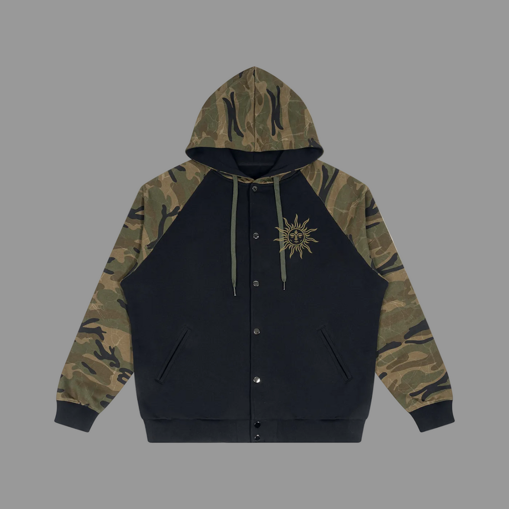Unisex Camo-Splice Raglan Zip Hoodie